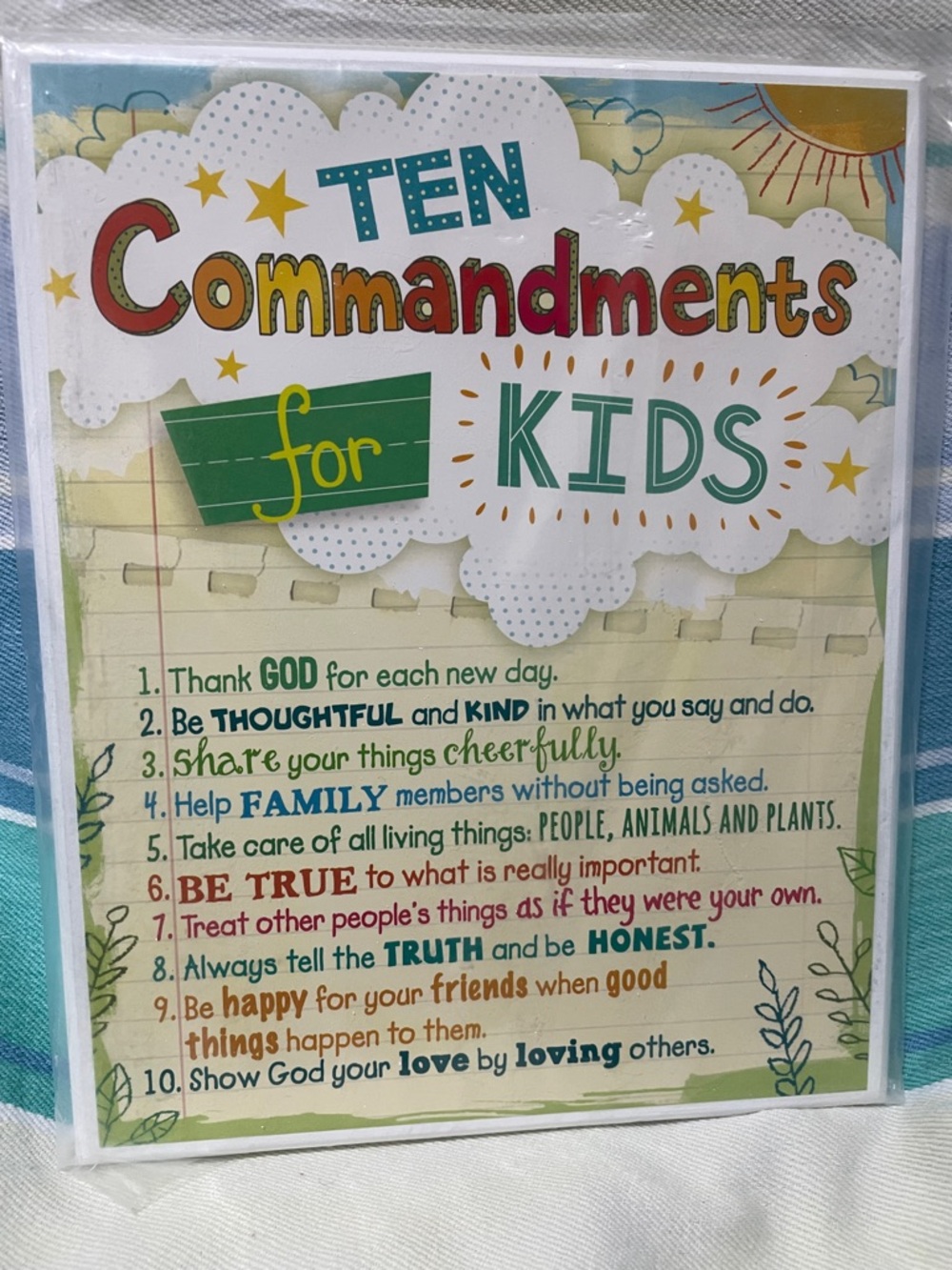 Ten Commandments for Kids Wall Art - Colorful Inspirational Plaque